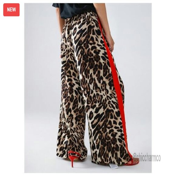 Women's Cheetah Print Wide Leg Pants Y2K Streetwear Casual Trousers - Picture 4 of 6